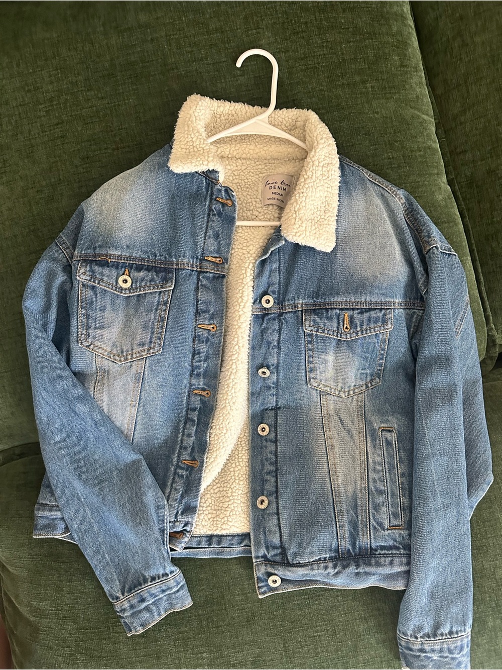 Women’s  Sherpa-Lined Denim Jacket - Light Blue Corduroy Sherpa jacket